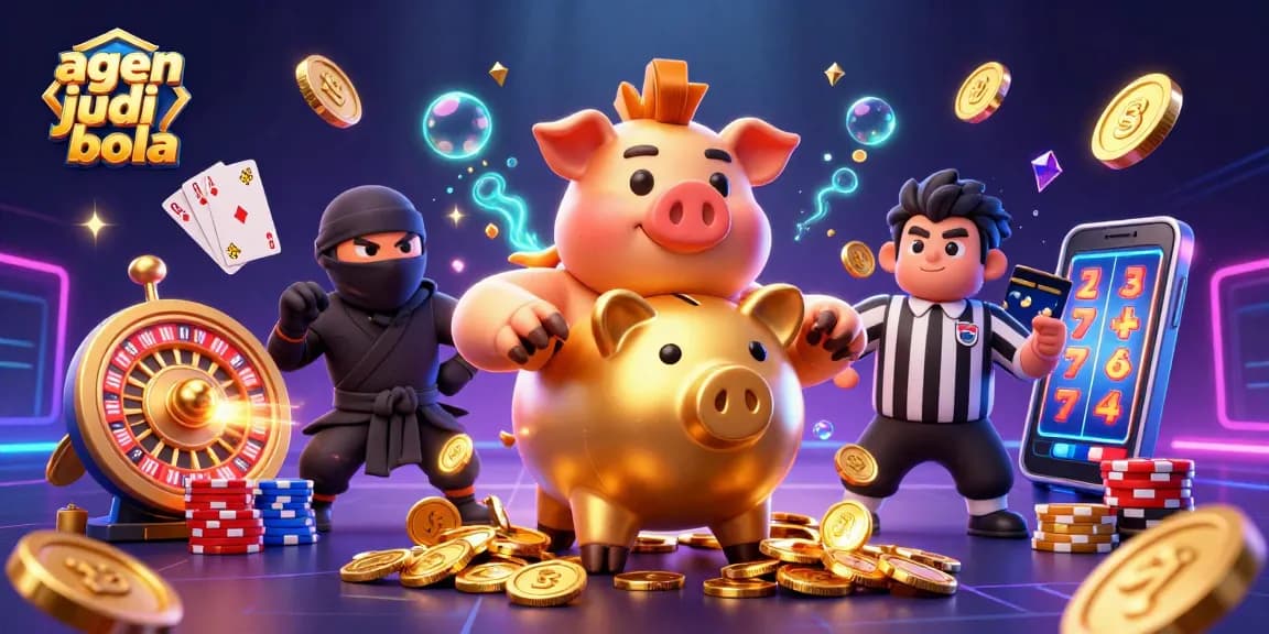 Experience thrilling action with the agen judi bola featuring a sumo wrestler, ninja, and samurai in a vibrant casino scene.