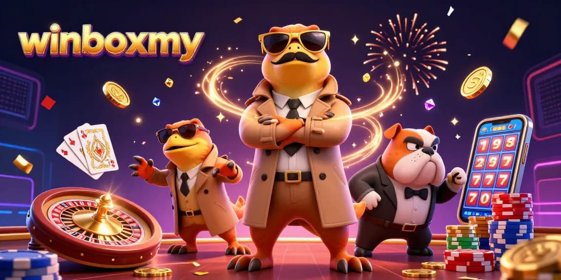 WinboxMY offers players an engaging casino experience with vibrant, exciting elements like slot reels and roulette.