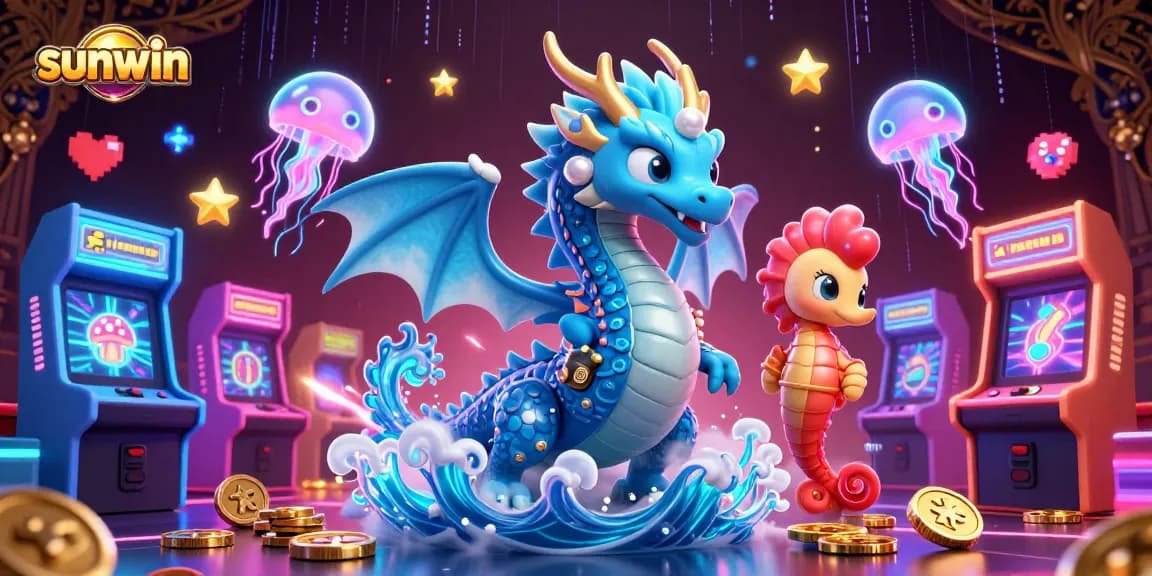 Experience an engaging gameplay scene with sunwin featuring a dragon, a knight, and jellyfish elements.