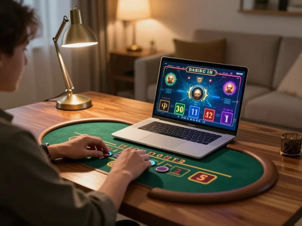 Engaged player enjoying a baccarat game on 789 club in a cozy home setting