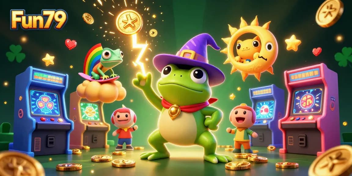 Play the exciting Fun79 games with a colorful scene of animated characters and casino elements.