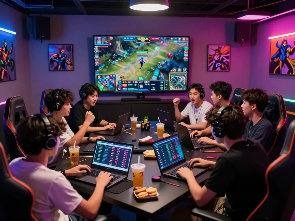 Exciting Dota 2 betting scene with gamers engaged in real-time analysis and wagering.