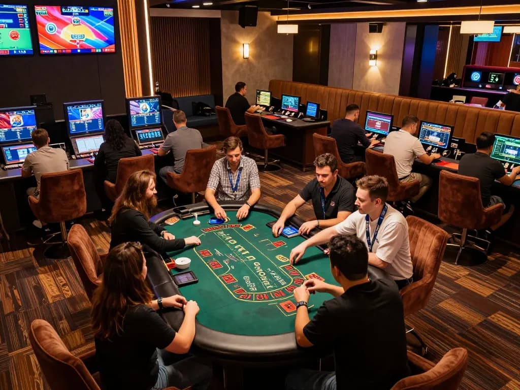 Engaging live blackjack game experience on 888top with excited players and warm ambiance.