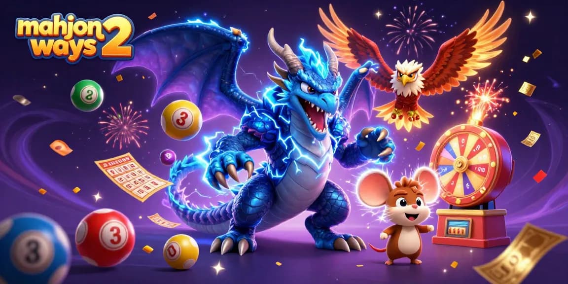 Engage with Mahjong Ways 2 slot game featuring dynamic elements like spinning wheels and vibrant lottery balls.