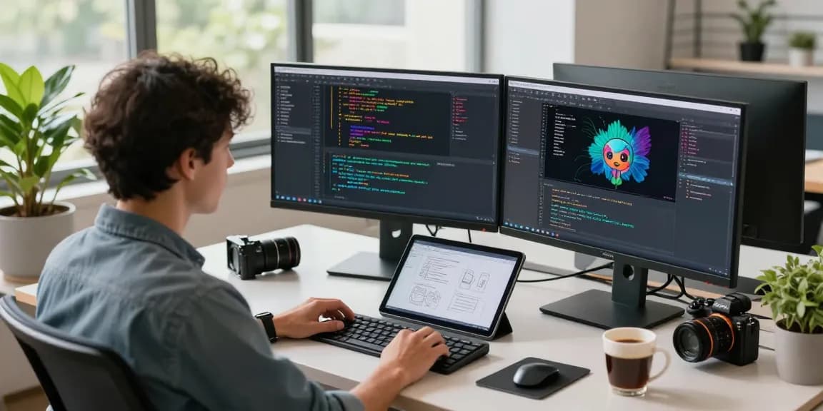 AI developer using a free AI detector in a modern workspace with advanced technology.