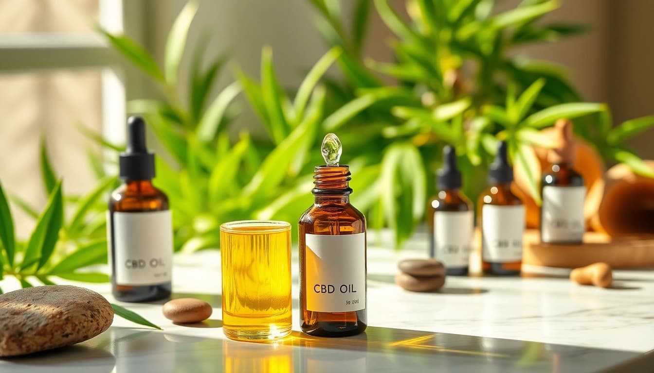 Apply CBD oil for skin in a serene skincare setting with natural elements.