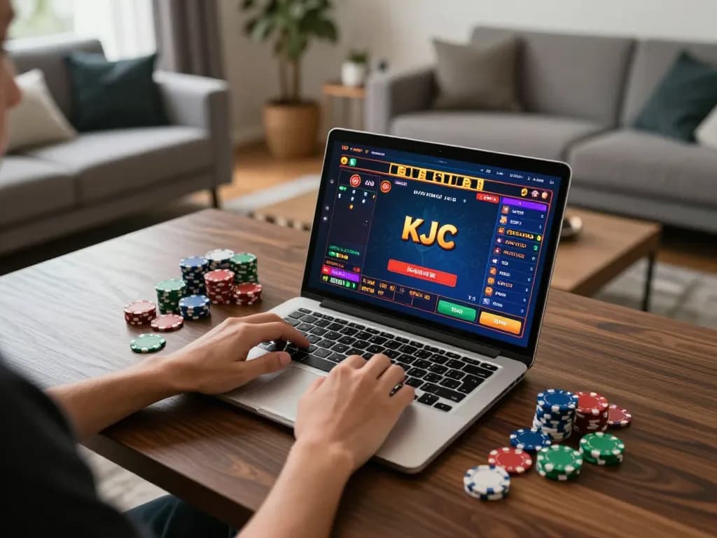 KJC player engaging in online gambling with colorful game interface