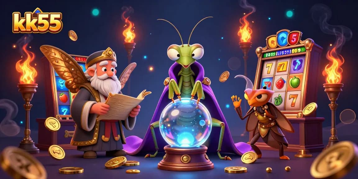 Place your bets at kk55, featuring vibrant slots and animated fortune teller elements in an enchanting atmosphere.