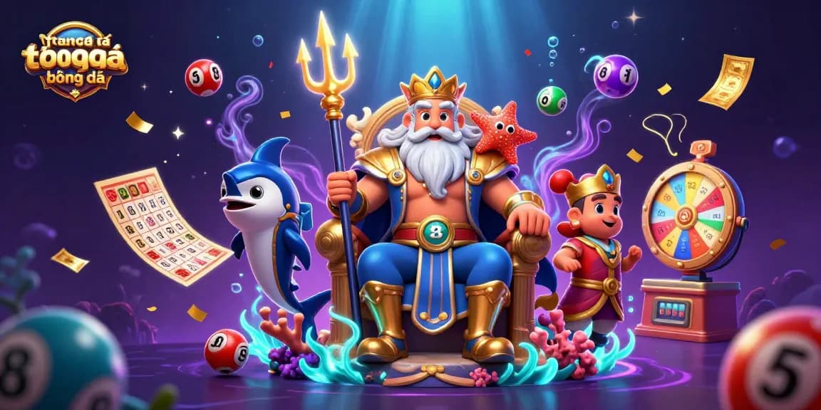 Engage with tran cá cược bóng đá through vibrant lottery elements and a captivating sea king scene.