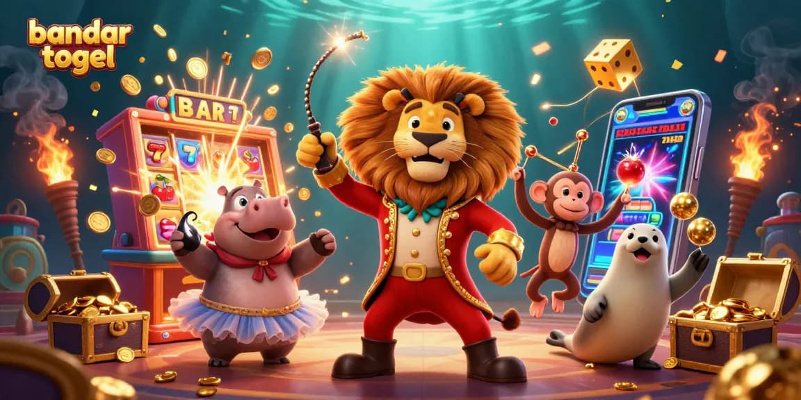 Engage in bandar togel with a vibrant circus-themed casino scene featuring exciting game elements.