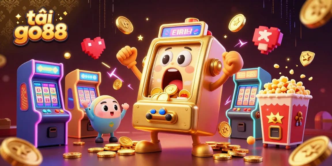 Win big with tải go88 as the golden slot machine hits a jackpot, surrounded by cheering fans.