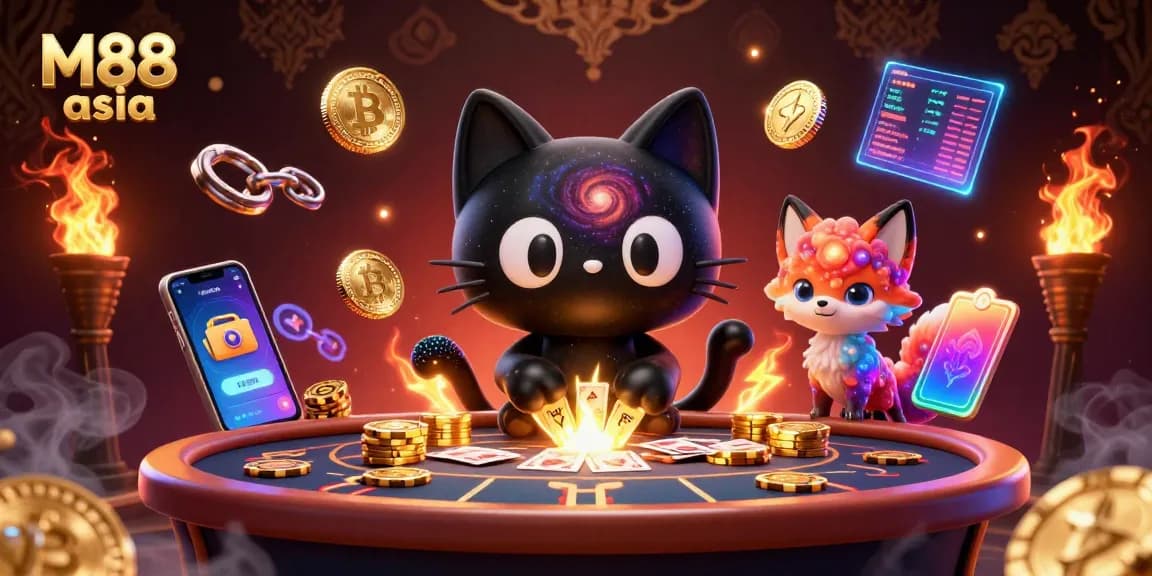 M88 asia showcases a dynamic 3D gambling scene with a captivating cosmic casino theme.