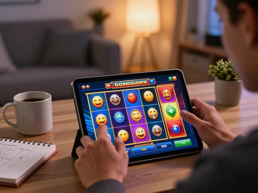 Engage with link slot on colorful tablet interface during online gaming session.