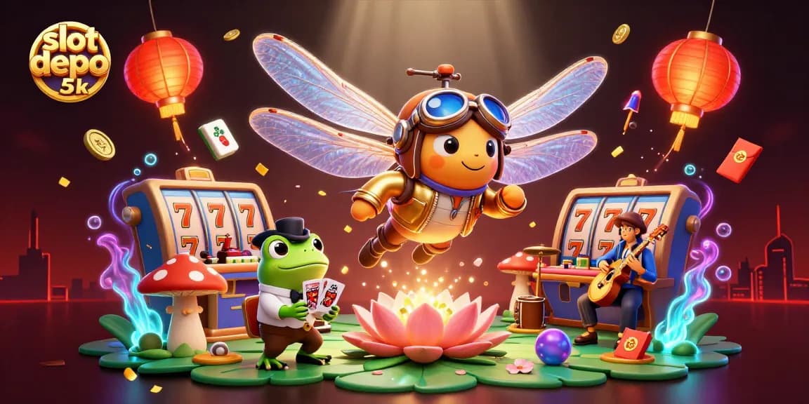 Experience exhilarating gaming with slot depo 5k, featuring vibrant characters and casino action.