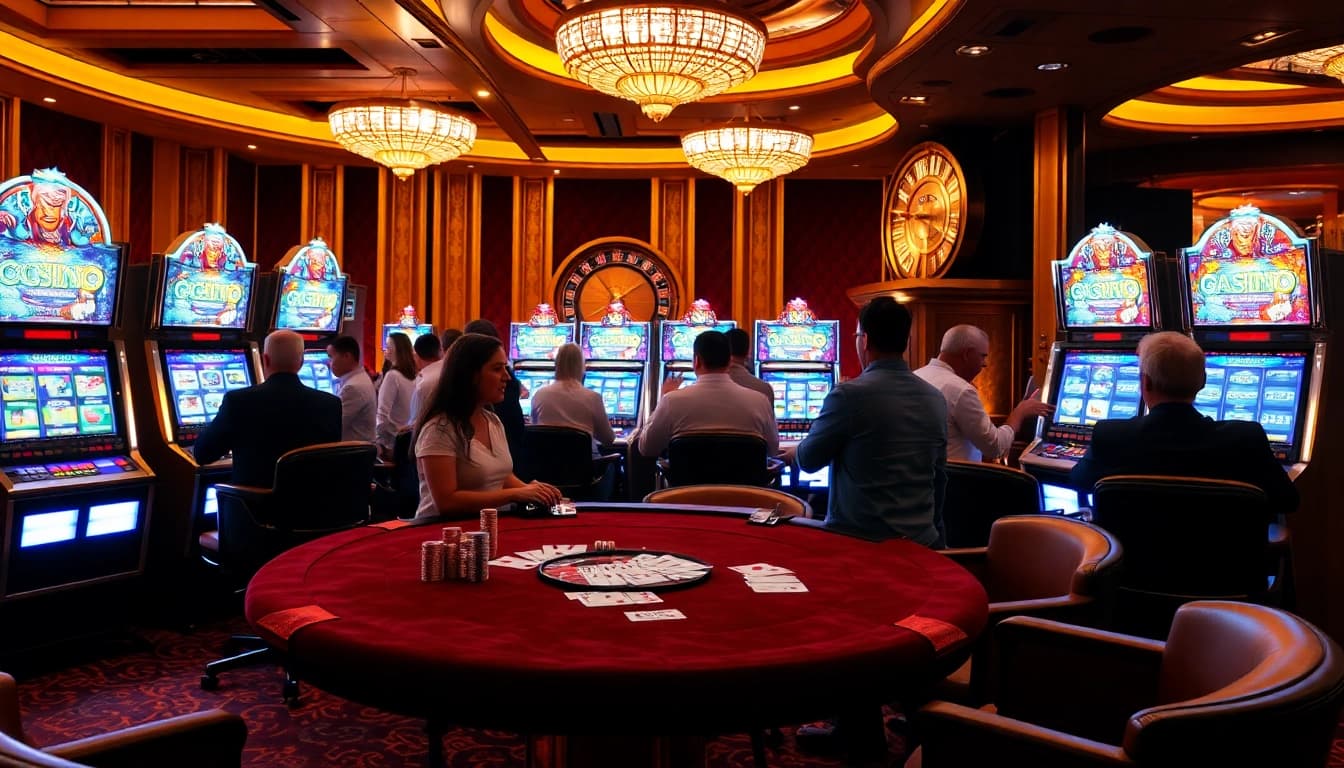 Experience the thrill of pg slot demo games at a vibrant casino surrounded by excited players.