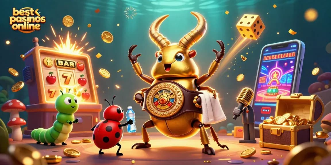 Experience the best payout casinos online with this vibrant, action-packed casino scene illustration.