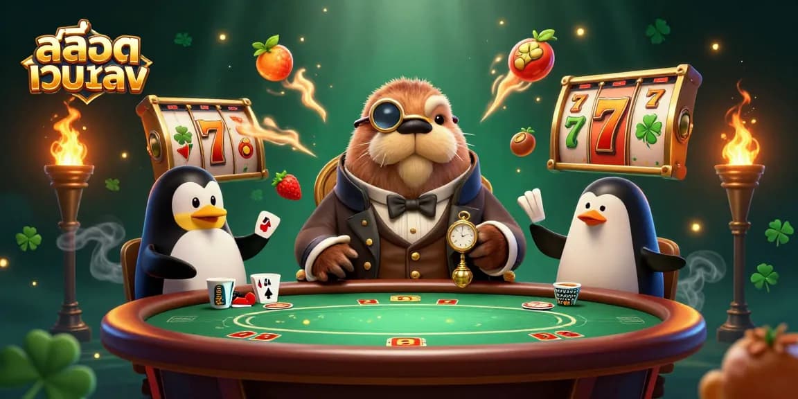 Engage in thrilling action on สล็อตเว็บตรง with a vibrant scene of cartoon characters at a dynamic gaming table.