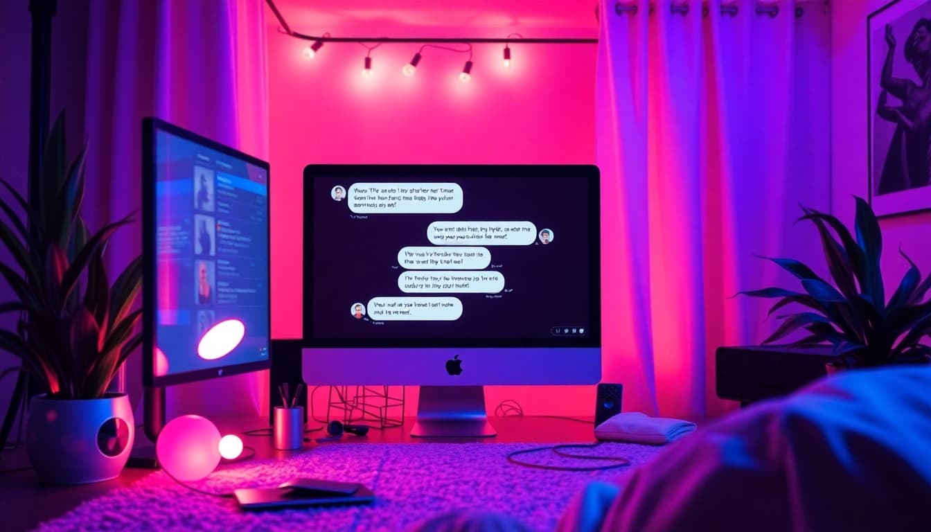 Engaging AI chat sex interaction in a cozy, digital space with modern technology.