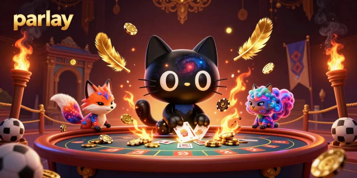 Place bets with parlay strategies alongside colorful characters in a vibrant casino scene.