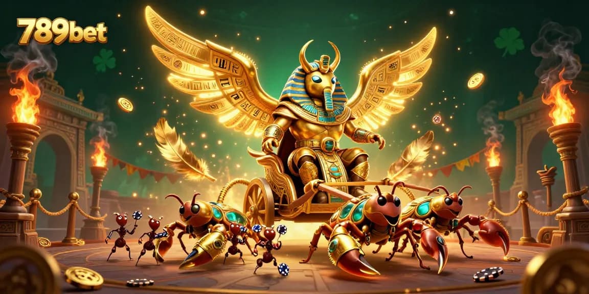 Join the excitement at 789bet with vibrant casino action featuring a golden scarab and scorpions.