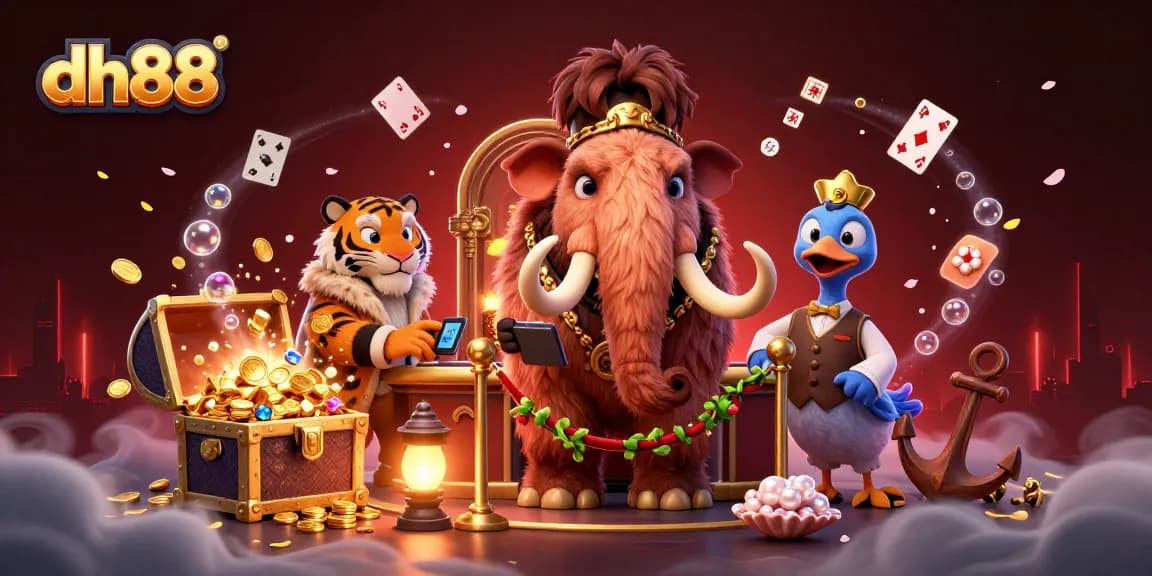 dh88 gamblers enjoying an exciting casino experience with vivid characters and rich decorations