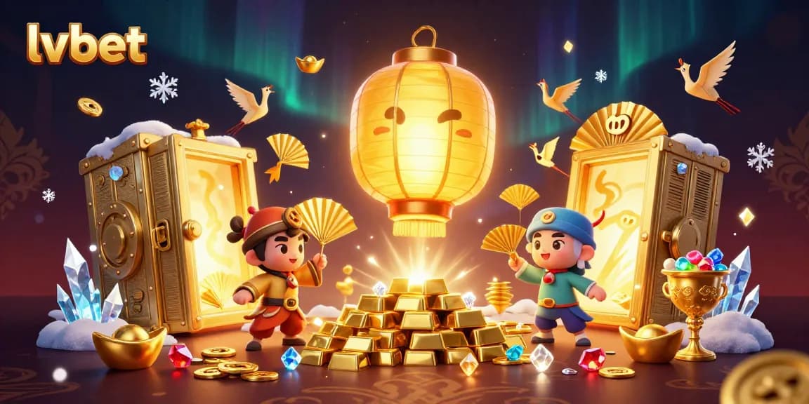 A lvbet kaszinó promociókat és játékokat bemutató 3D illusztráció vibráló arany színekkel.