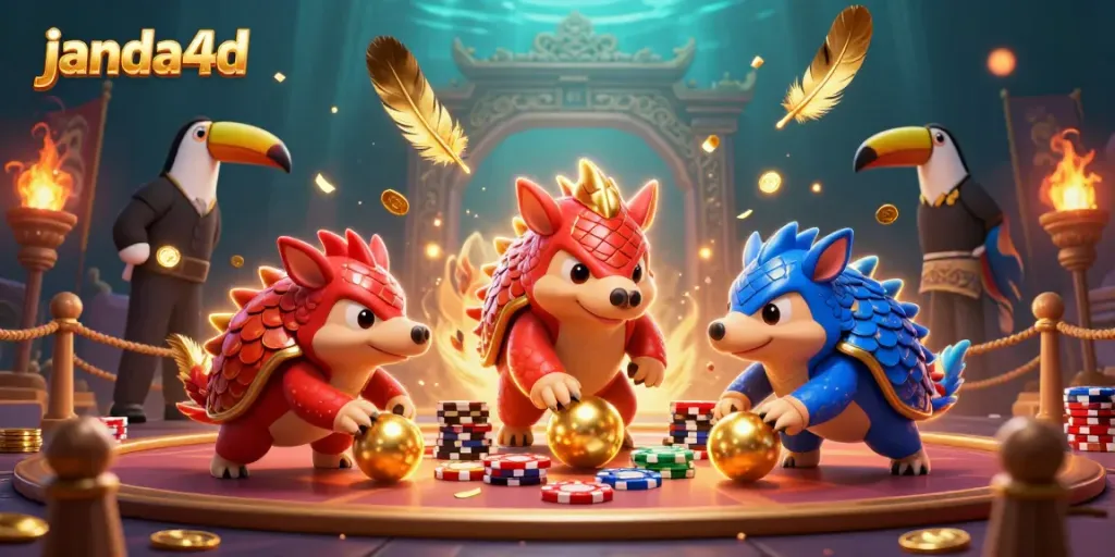 Janda4D menawarkan pangolin bersaing dalam permainan peluang dengan chip poker dan efek api di arena