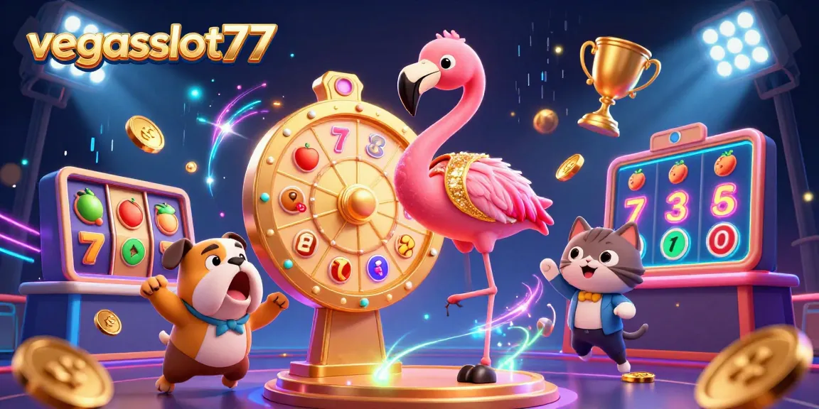 Experience winning moments at vegasslot77 with lively characters enjoying slot games and prizes.