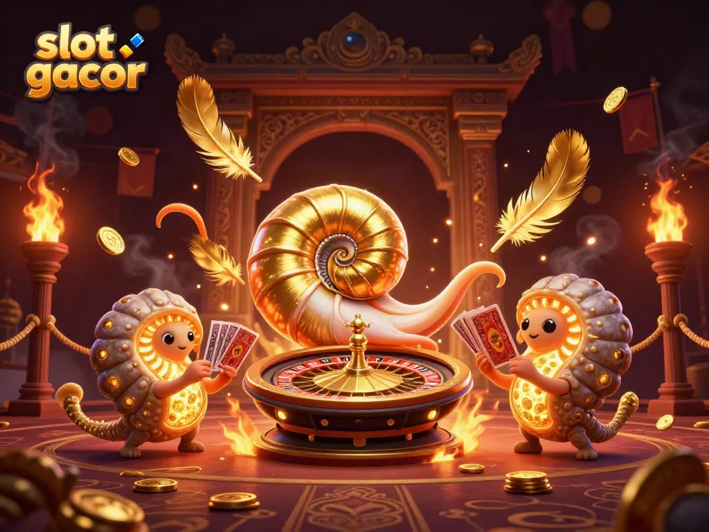 Engaging scene illustrating slot gacor with a nautilus roulette wheel and vibrant casino elements.