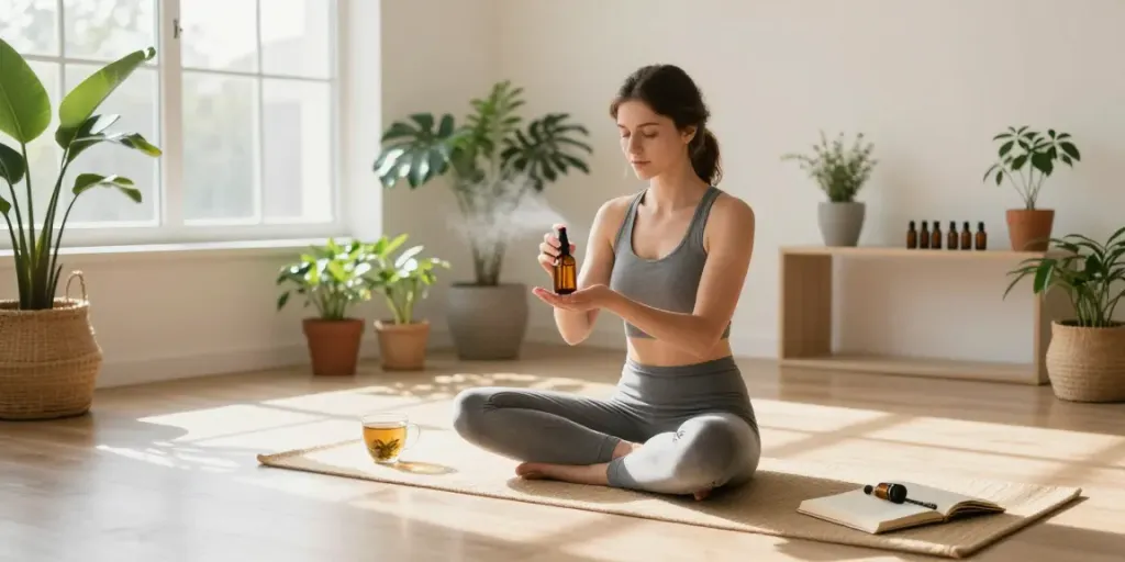 Muha meds carts featured in a wellness scene with CBD oil and natural elements promoting relaxation and self-care.