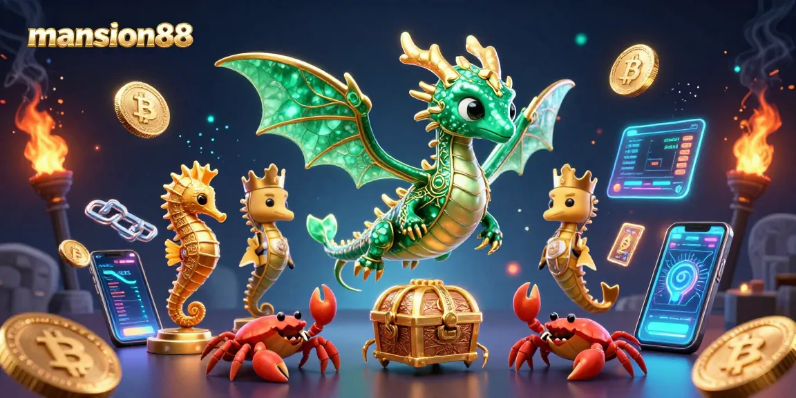 Engage in exciting betting adventures at mansion88 with a vibrant 3D fantasy scene depicting animated casino elements.