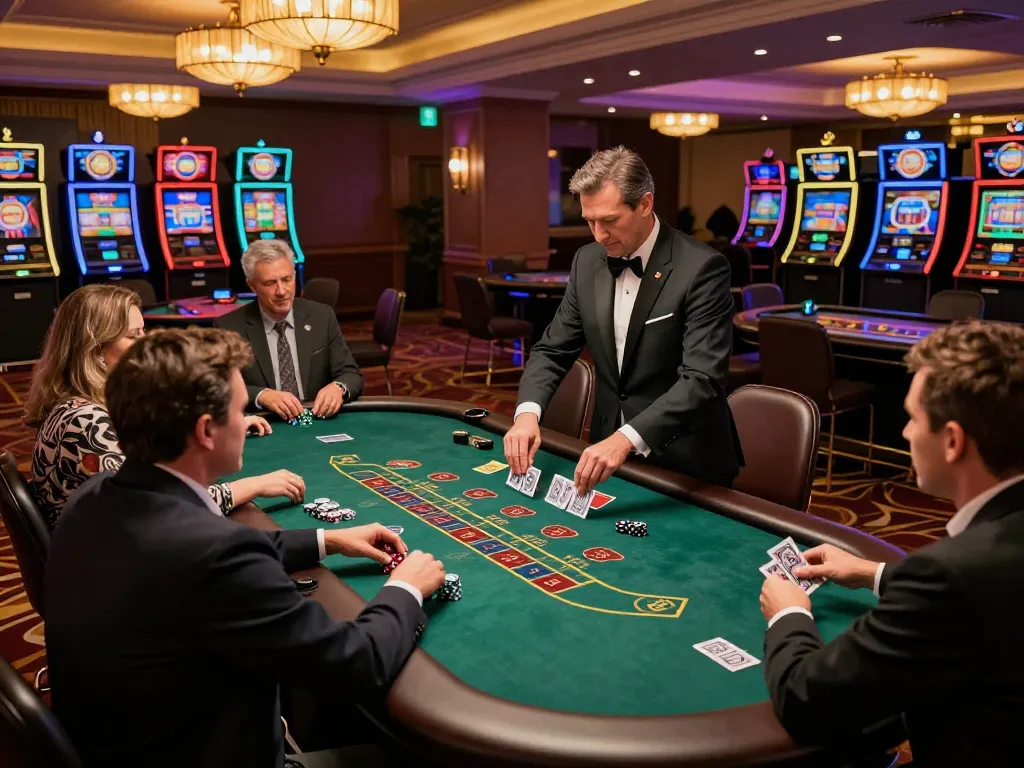 Players engaging in an exciting blackjack game at 99win casino, highlighting dynamic betting and dealer interaction.