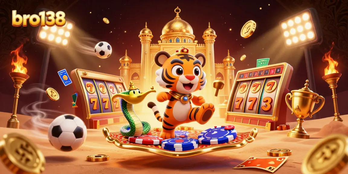 Experience excitement with bro138 as the tiger sultan spins the jackpot in a magical Arabian casino scene.