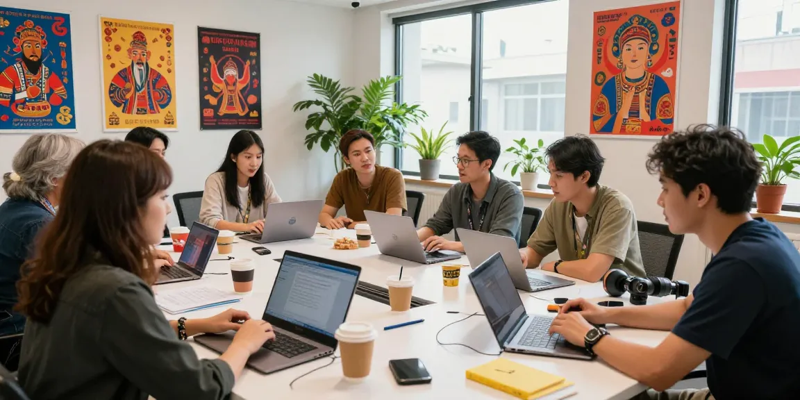 Engaging cultural content creation at https://hanadultalk.com with a diverse group collaborating.