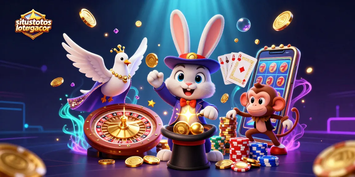 Engage in winning with situstotoslottergacor as a magician rabbit conjures coins amidst a dazzling casino scene.