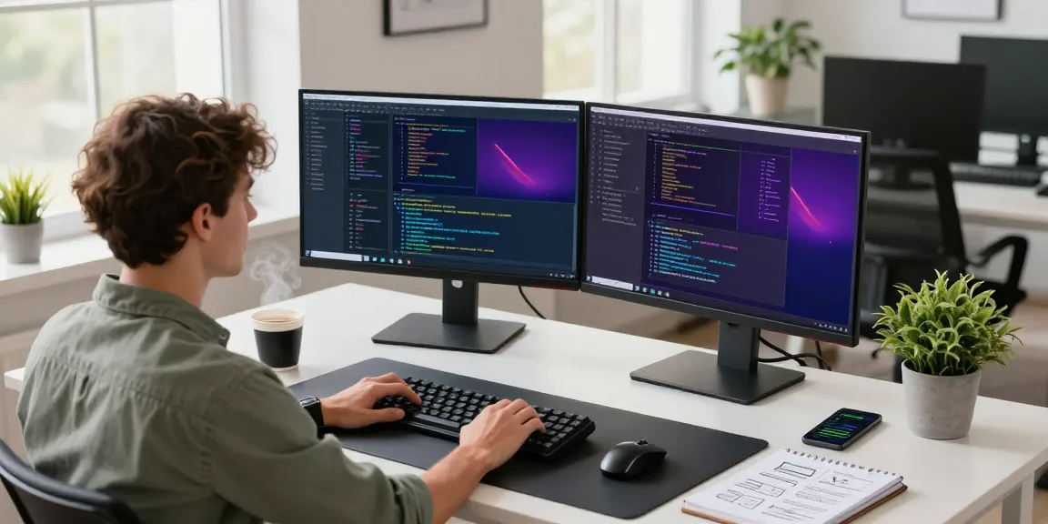 High-efficiency workspace for snipaste下载 featuring developer, dual monitors, and inspirational decor