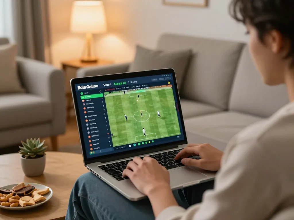 Bets placed on Bola Online while watching live soccer matches on a laptop in a cozy environment.