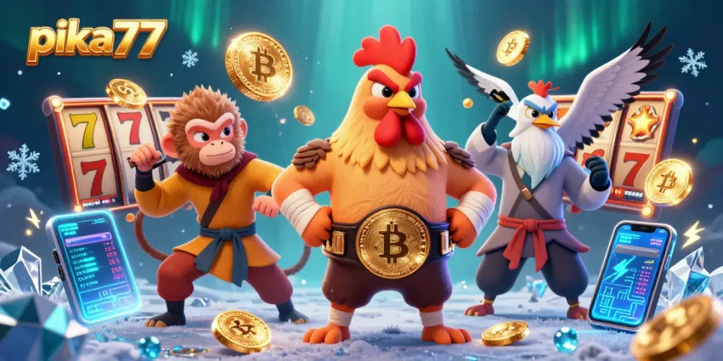 Engage with pika77's exciting digital games featuring vibrant characters and casino elements.