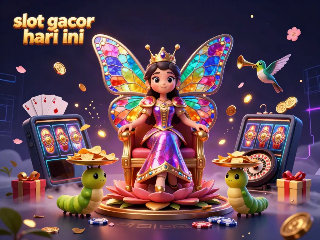 Spin the reels now with slot gacor hari ini, featuring a colorful 3D casino scene bursting with excitement.