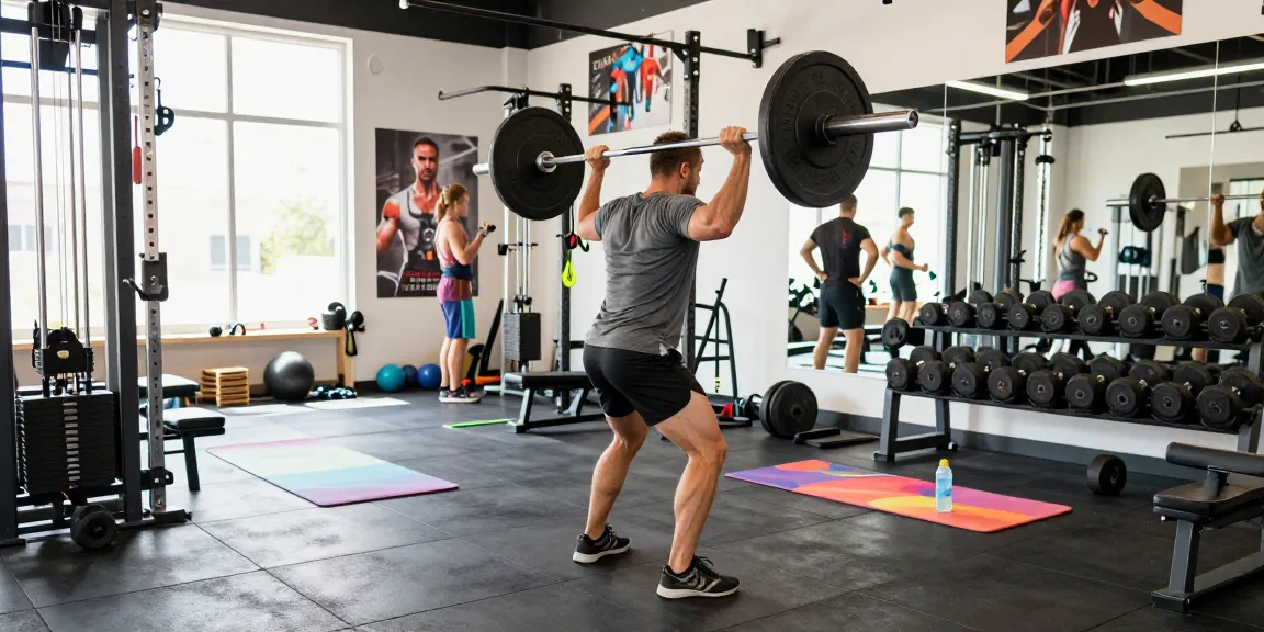 A fitness enthusiast lifting weights in a modern gym at Driada Medical Shop, emphasizing health and wellness.