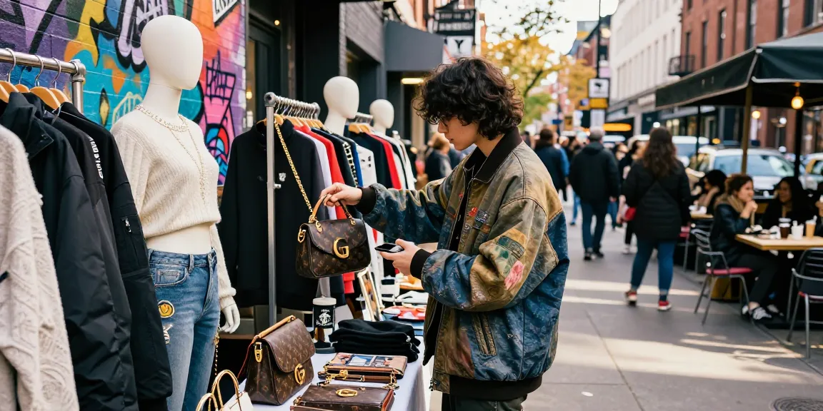 Shopping experience at a 레플리카 쇼핑몰 showcasing trendy streetwear and designer replicas.