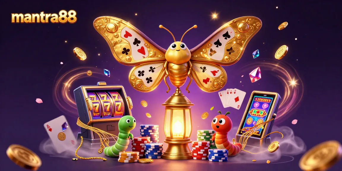 Experience the thrilling world of mantra88 with golden slot reels and vibrant casino elements.