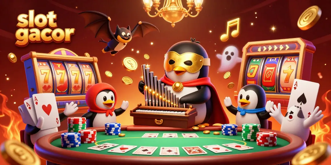 Experience the excitement of slot gacor with a vibrant gambling scene featuring a phantom penguin and dynamic game elements.