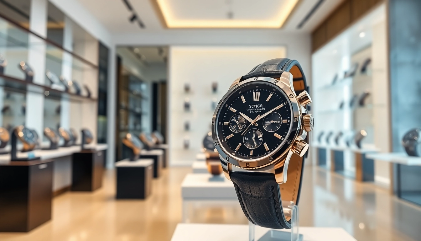 Admiring super clone watches showcased in an elegant boutique, emphasizing their luxury and craftsmanship.