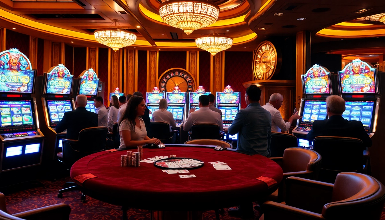 Experience the thrill of pg slot demo games at a vibrant casino surrounded by excited players.