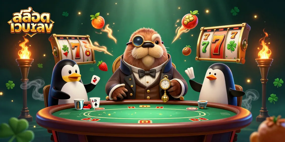 Engage in thrilling action on สล็อตเว็บตรง with a vibrant scene of cartoon characters at a dynamic gaming table.