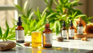 Apply CBD oil for skin in a serene skincare setting with natural elements.