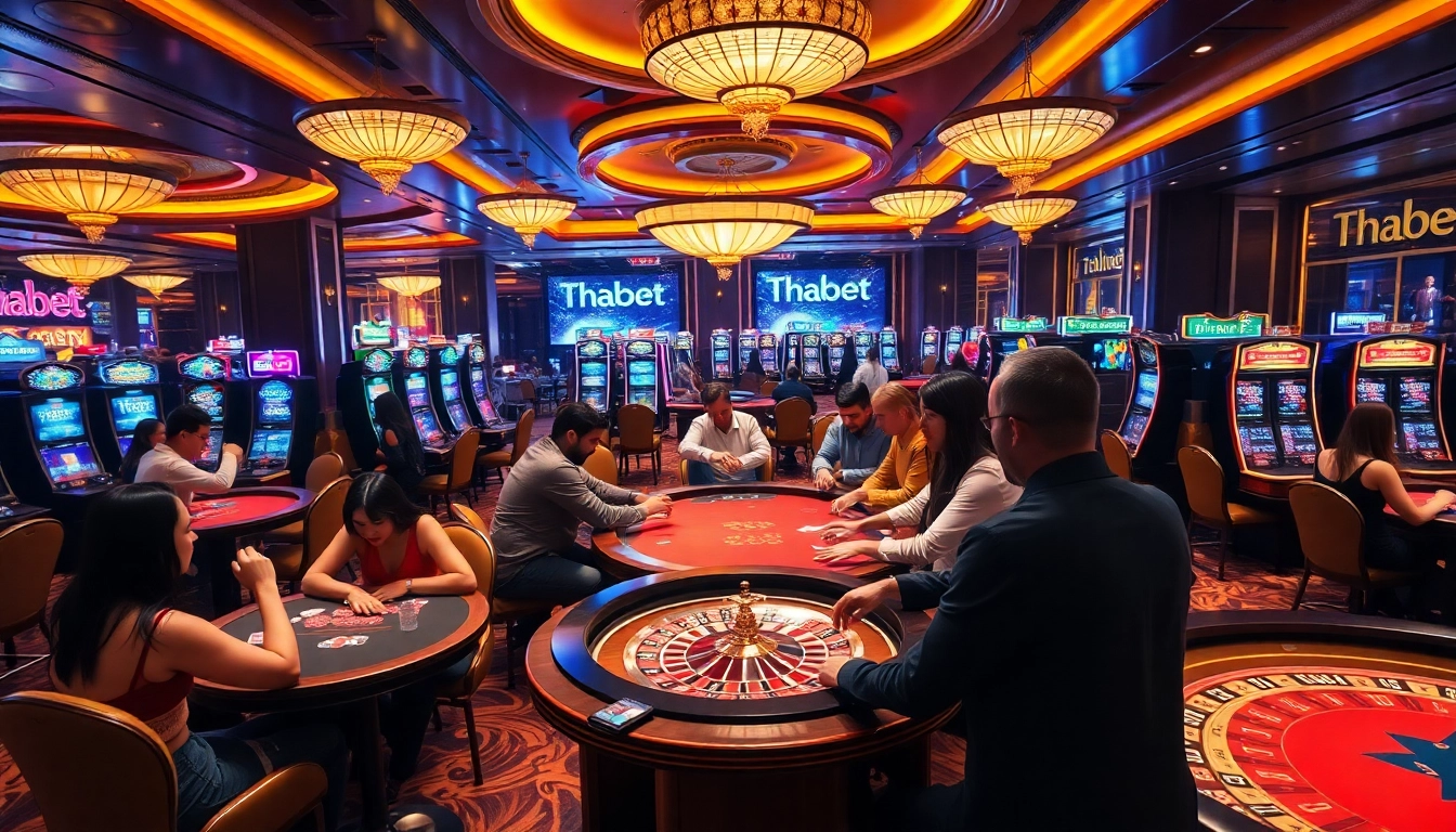 Thabet casino scene showcasing poker tables and players enjoying high-stakes action.