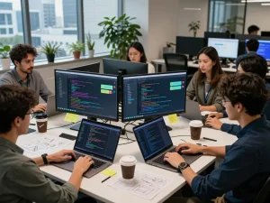 Team utilizing OpenClaw in a modern tech workspace for effective collaboration