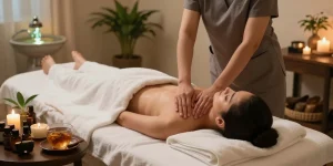 Relaxing Swedish massage experience in a serene spa environment with warm lighting and essential oils.